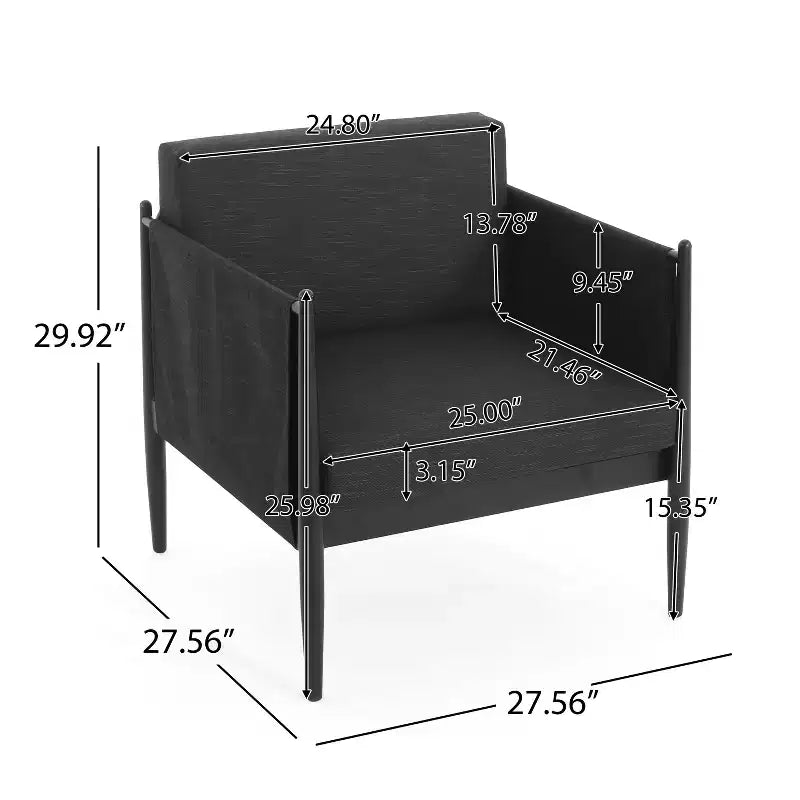 GDFStudio Elowen Outdoor Aluminum Frame Club Chair with Pencil Legs, Black