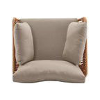 36W Patio Accent Chair Lounge Chair Arm Chair with Cushions, Pillows and Stylish Rope-Weave Design, Iron, Beige+Grey/Natural-ModernLuxe