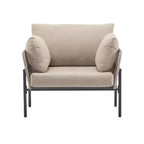 36W Patio Accent Chair Lounge Chair Arm Chair with Cushions, Pillows and Stylish Rope-Weave Design, Iron, Beige+Grey/Natural-ModernLuxe