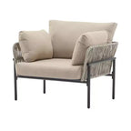36W Patio Accent Chair Lounge Chair Arm Chair with Cushions, Pillows and Stylish Rope-Weave Design, Iron, Beige+Grey/Natural-ModernLuxe