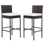 FDW 2 Piece Outdoor Bar Chairs 30 Wicker Patio Stools with Footrest & Weather Resistant, Brown