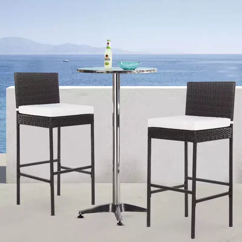 FDW 2 Piece Outdoor Bar Chairs 30 Wicker Patio Stools with Footrest & Weather Resistant, Brown