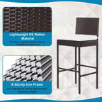 FDW 2 Piece Outdoor Bar Chairs 30 Wicker Patio Stools with Footrest & Weather Resistant, Brown