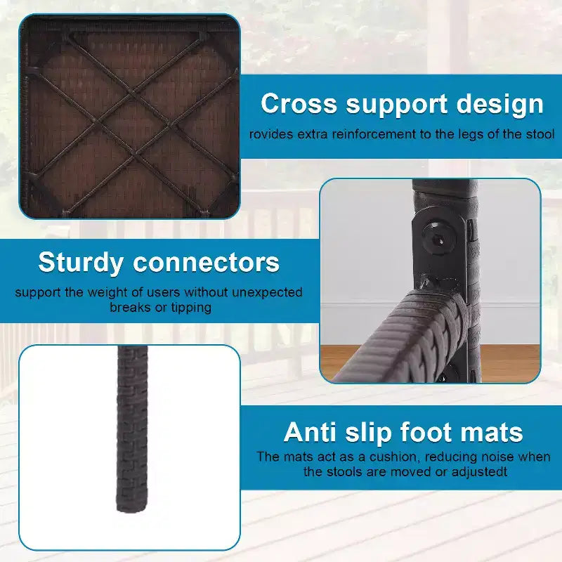 FDW 2 Piece Outdoor Bar Chairs 30 Wicker Patio Stools with Footrest & Weather Resistant, Brown