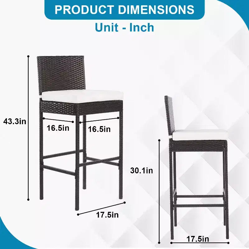 FDW 2 Piece Outdoor Bar Chairs 30 Wicker Patio Stools with Footrest & Weather Resistant, Brown