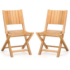 Costway 2/4 PCS Folding Patio Chairs with Inclined Backrest Teak Wood Outdoor Dining Chairs