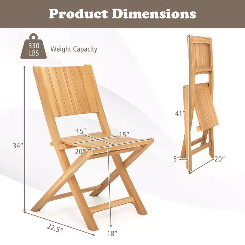 Costway 2/4 PCS Folding Patio Chairs with Inclined Backrest Teak Wood Outdoor Dining Chairs