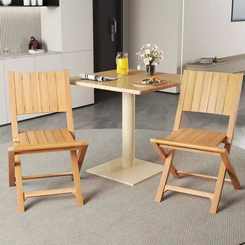 Costway 2/4 PCS Folding Patio Chairs with Inclined Backrest Teak Wood Outdoor Dining Chairs