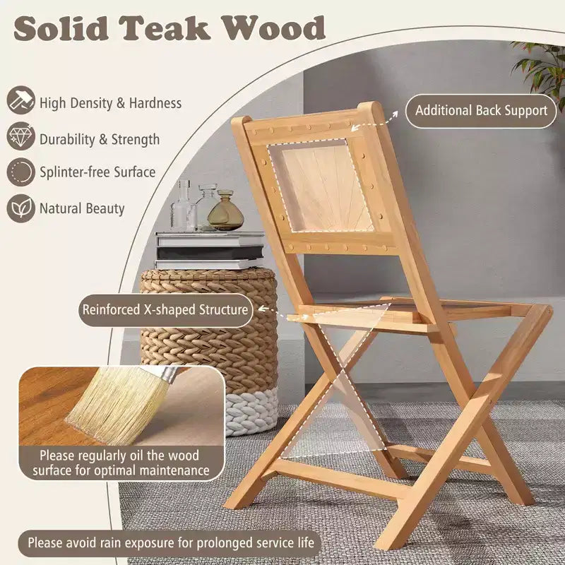 Costway 2/4 PCS Folding Patio Chairs with Inclined Backrest Teak Wood Outdoor Dining Chairs