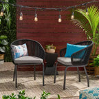 Christopher Knight Home Laguna Outdoor Rope Club Chairs with Cushion (Set of 2), Black/Gray