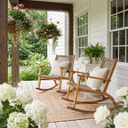Whisen 2 Pieces Patio Rocking Chair Set, Acacia Wood Outdoor Rockers with Wicker Rattan Seat & Backrest