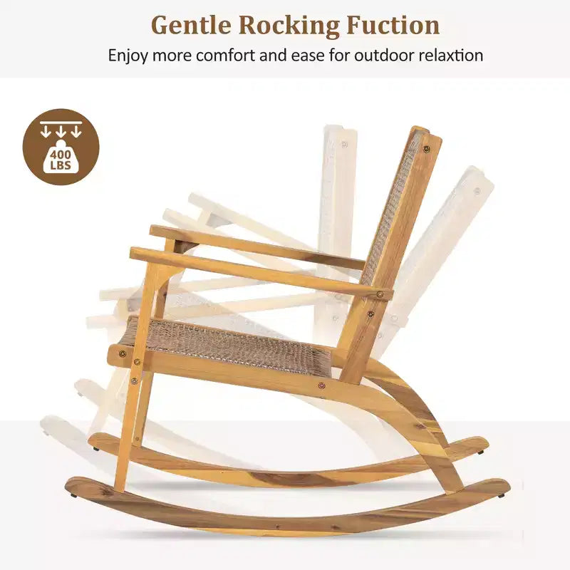 Whisen 2 Pieces Patio Rocking Chair Set, Acacia Wood Outdoor Rockers with Wicker Rattan Seat & Backrest
