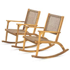 Whisen 2 Pieces Patio Rocking Chair Set, Acacia Wood Outdoor Rockers with Wicker Rattan Seat & Backrest