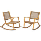 Whisen 2 Pieces Patio Rocking Chair Set, Acacia Wood Outdoor Rockers with Wicker Rattan Seat & Backrest
