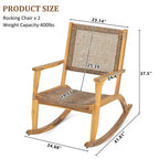Whisen 2 Pieces Patio Rocking Chair Set, Acacia Wood Outdoor Rockers with Wicker Rattan Seat & Backrest