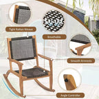Whisen 2 Pieces Patio Rocking Chair Set, Acacia Wood Outdoor Rockers with Wicker Rattan Seat & Backrest