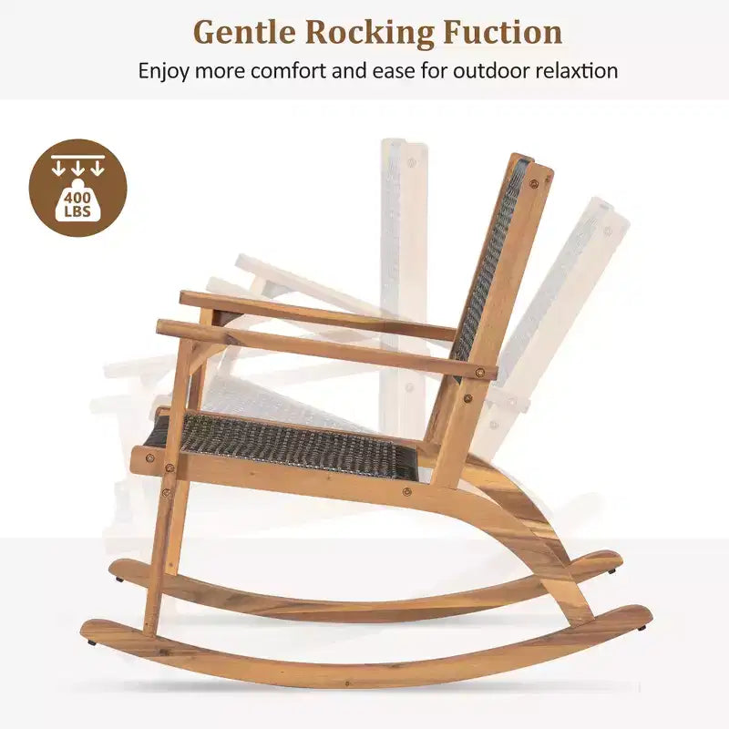 Whisen 2 Pieces Patio Rocking Chair Set, Acacia Wood Outdoor Rockers with Wicker Rattan Seat & Backrest