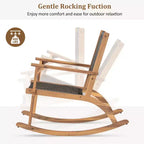 Whisen 2 Pieces Patio Rocking Chair Set, Acacia Wood Outdoor Rockers with Wicker Rattan Seat & Backrest