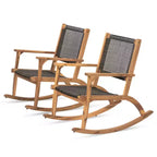 Whisen 2 Pieces Patio Rocking Chair Set, Acacia Wood Outdoor Rockers with Wicker Rattan Seat & Backrest