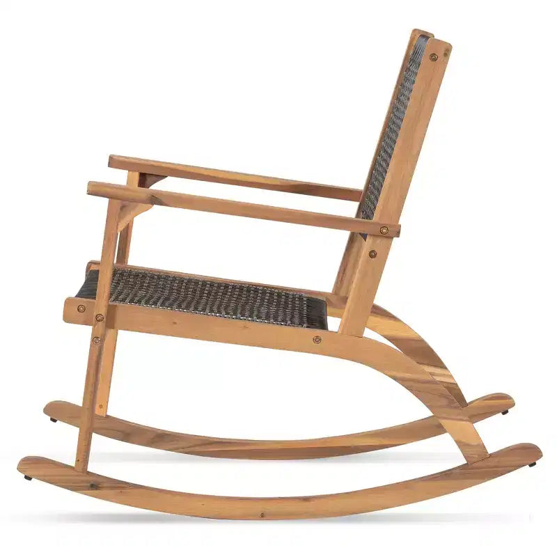 Whisen 2 Pieces Patio Rocking Chair Set, Acacia Wood Outdoor Rockers with Wicker Rattan Seat & Backrest