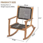 Whisen 2 Pieces Patio Rocking Chair Set, Acacia Wood Outdoor Rockers with Wicker Rattan Seat & Backrest