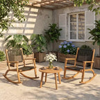 Whisen 2 Pieces Patio Rocking Chair Set, Acacia Wood Outdoor Rockers with Wicker Rattan Seat & Backrest