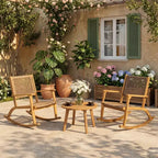 Whisen 2 Pieces Patio Rocking Chair Set, Acacia Wood Outdoor Rockers with Wicker Rattan Seat & Backrest