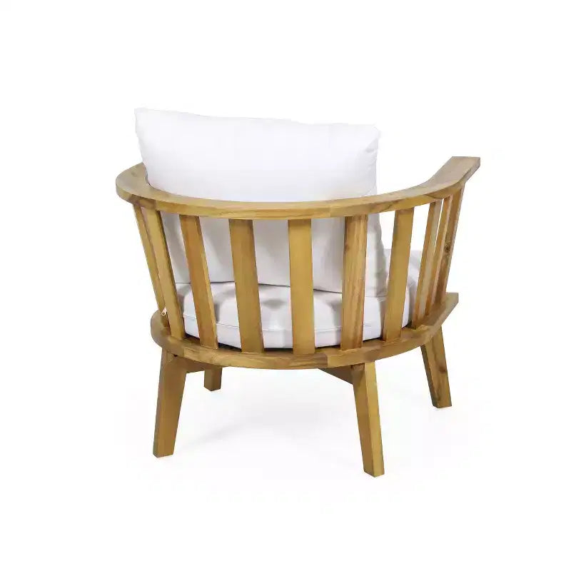 Christopher Knight Home Dean Outdoor Acacia Wood Club Chairs with Cushions (Set of 2), White and Teak