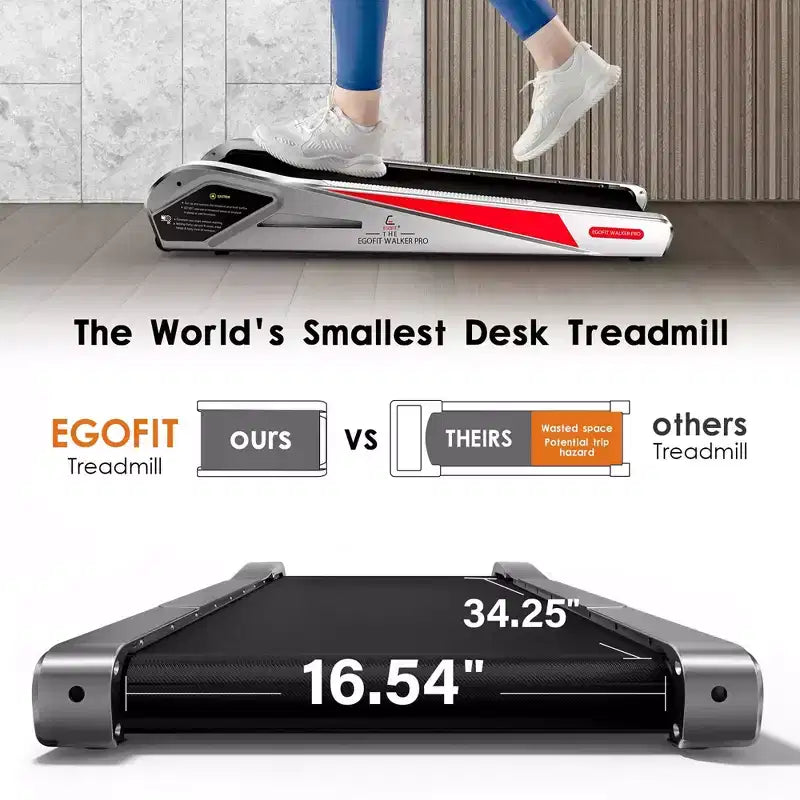 EGOFIT Walker Pro M1 - Cool Grey, Under Desk Treadmill, 5% Incline, LCD Display