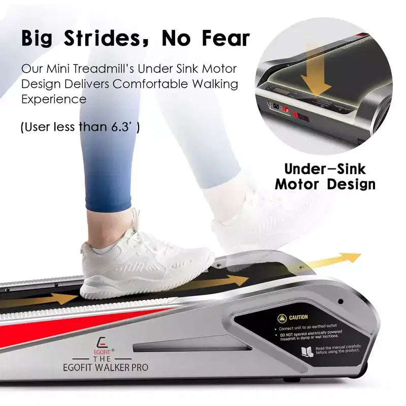 EGOFIT Walker Pro M1 - Cool Grey, Under Desk Treadmill, 5% Incline, LCD Display