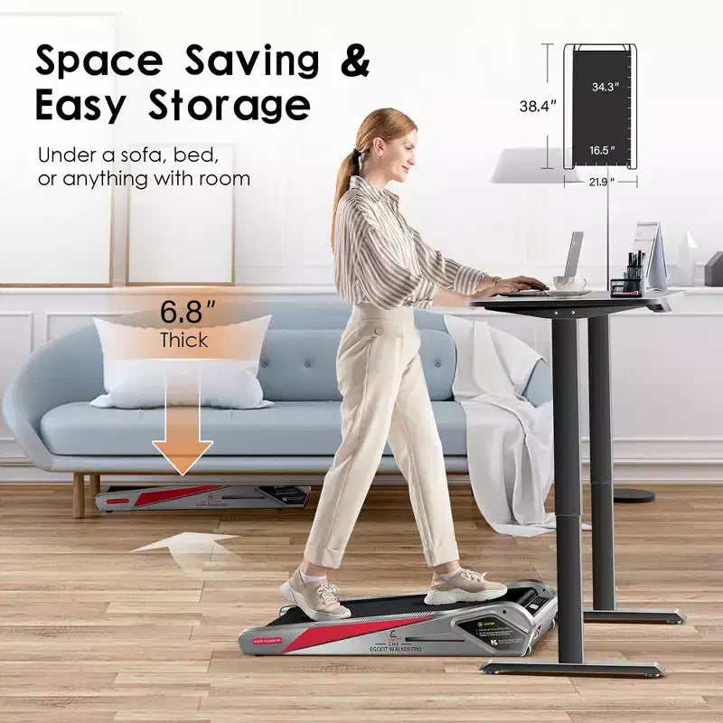 EGOFIT Walker Pro M1 - Cool Grey, Under Desk Treadmill, 5% Incline, LCD Display