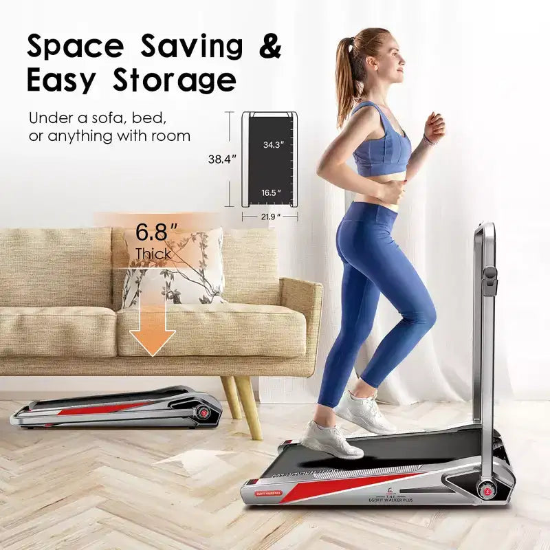 EGOFIT Walker Plus M1T -Cool Grey, 2-In-1 Folding Treadmill, Walking & Jogging