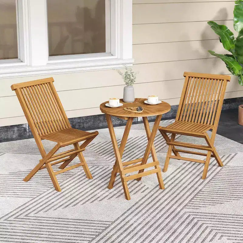 Costway Patio Chairs Set of 2/4 with Slatted Seat & Backrest No Assembly Needed for Poolside