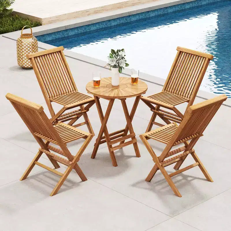 Costway Patio Chairs Set of 2/4 with Slatted Seat & Backrest No Assembly Needed for Poolside