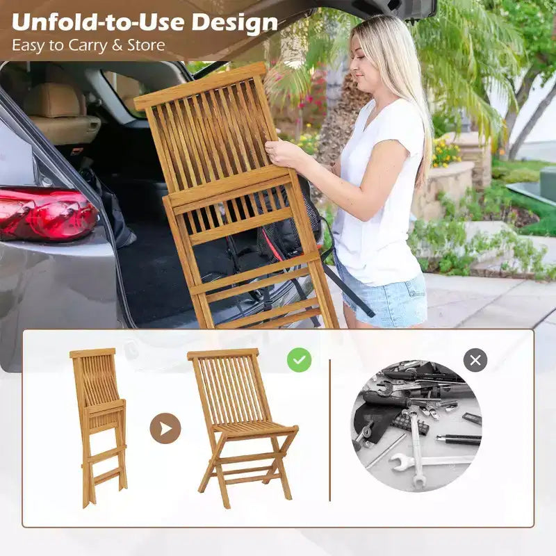 Costway Patio Chairs Set of 2/4 with Slatted Seat & Backrest No Assembly Needed for Poolside