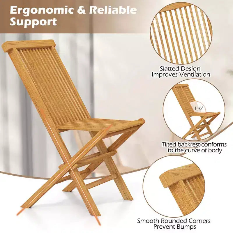 Costway Patio Chairs Set of 2/4 with Slatted Seat & Backrest No Assembly Needed for Poolside