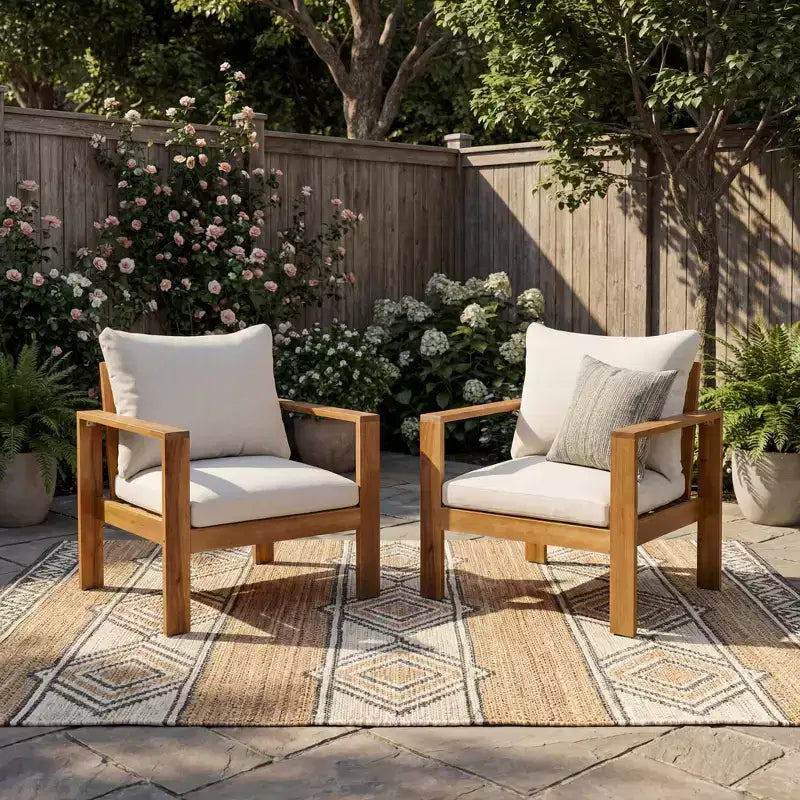Christopher Knight Home Norman Outdoor Slat Design Acacia Wood Club Chair with Cushions, Light Gray/Teak
