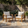Christopher Knight Home Norman Outdoor Slat Design Acacia Wood Club Chair with Cushions, Light Gray/Teak