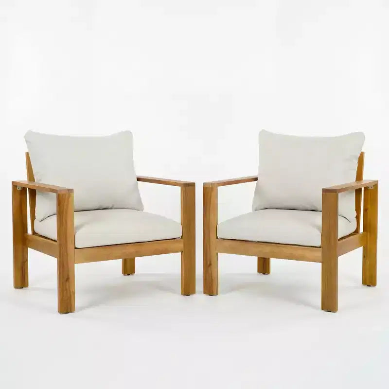 Christopher Knight Home Norman Outdoor Slat Design Acacia Wood Club Chair with Cushions, Light Gray/Teak