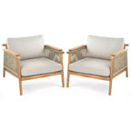 Christopher Knight Home Jackie Patio Acacia Wood Rope Weave Club Chair with Cushions, Teak/Beige