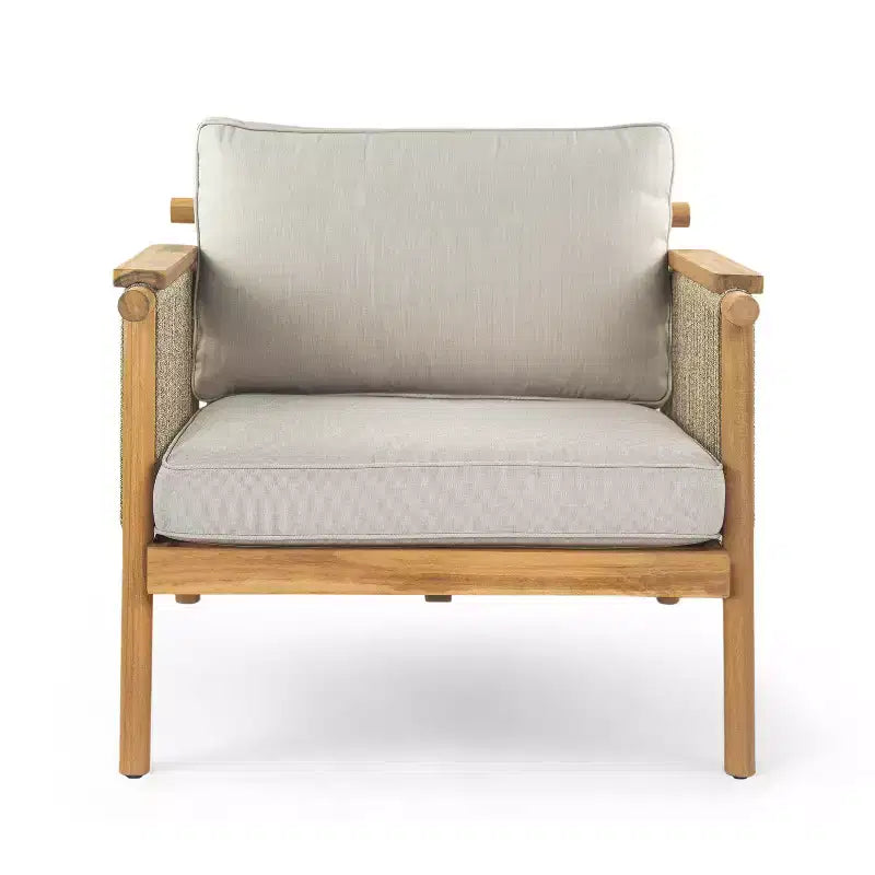 Christopher Knight Home Jackie Patio Acacia Wood Rope Weave Club Chair with Cushions, Teak/Beige