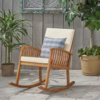 Patio Wooden Rocking Chair, Outdoor Accent Seat, Acacia Wood Rockers, Garden Porch Chairs with Cushion for Balcony -ModernLuxe