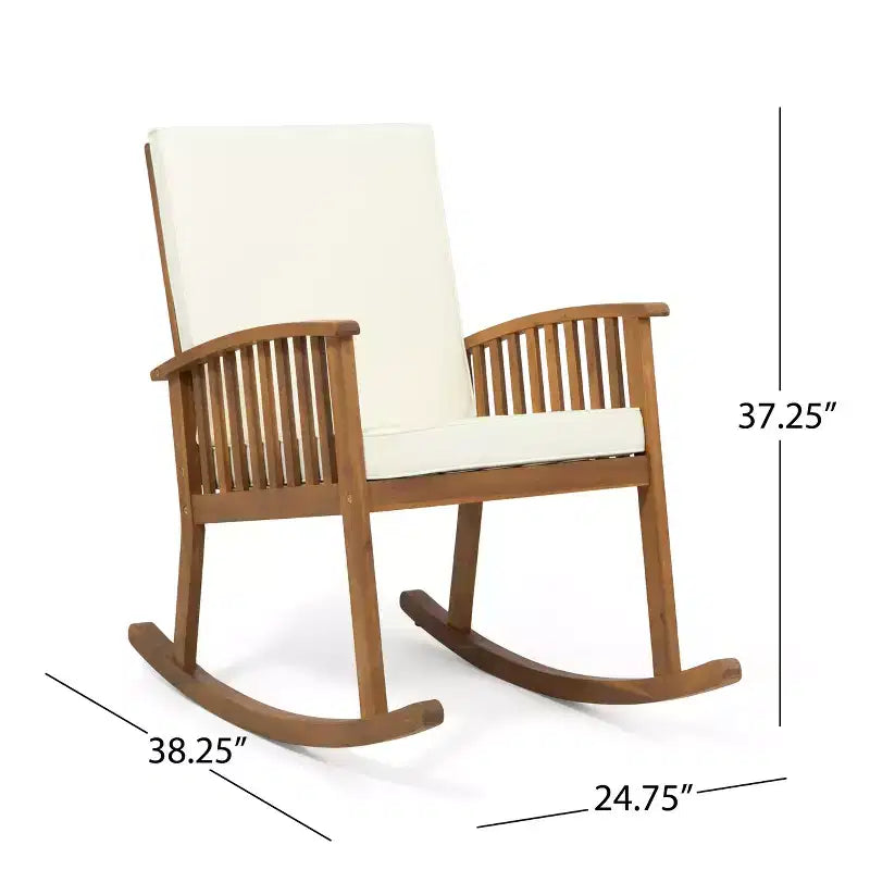 Patio Wooden Rocking Chair, Outdoor Accent Seat, Acacia Wood Rockers, Garden Porch Chairs with Cushion for Balcony -ModernLuxe