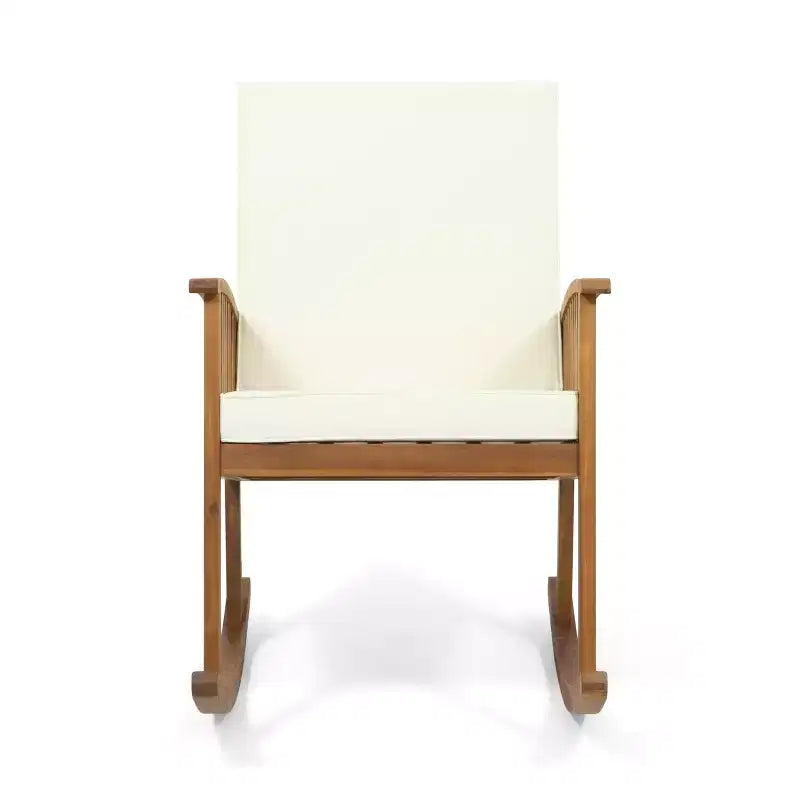 Patio Wooden Rocking Chair, Outdoor Accent Seat, Acacia Wood Rockers, Garden Porch Chairs with Cushion for Balcony -ModernLuxe