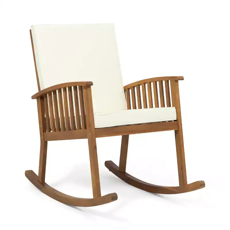 Patio Wooden Rocking Chair, Outdoor Accent Seat, Acacia Wood Rockers, Garden Porch Chairs with Cushion for Balcony -ModernLuxe