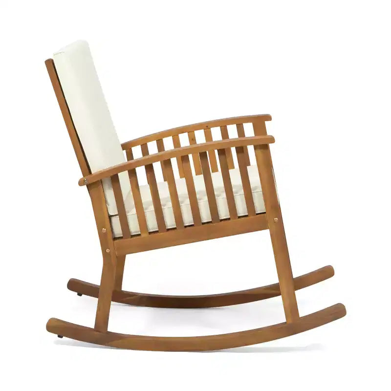 Patio Wooden Rocking Chair, Outdoor Accent Seat, Acacia Wood Rockers, Garden Porch Chairs with Cushion for Balcony -ModernLuxe