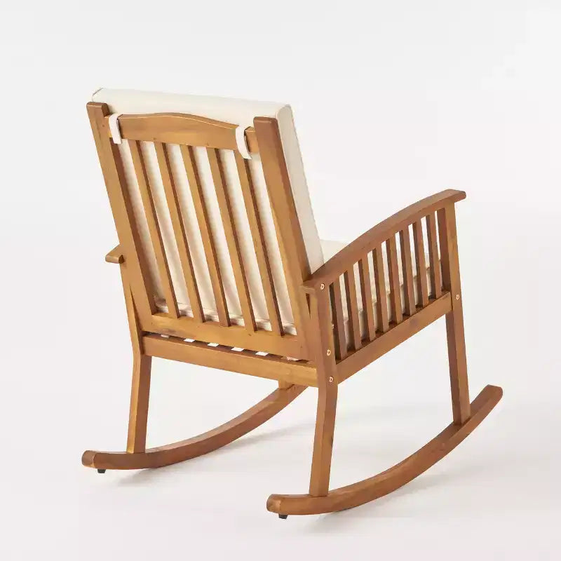 Patio Wooden Rocking Chair, Outdoor Accent Seat, Acacia Wood Rockers, Garden Porch Chairs with Cushion for Balcony -ModernLuxe