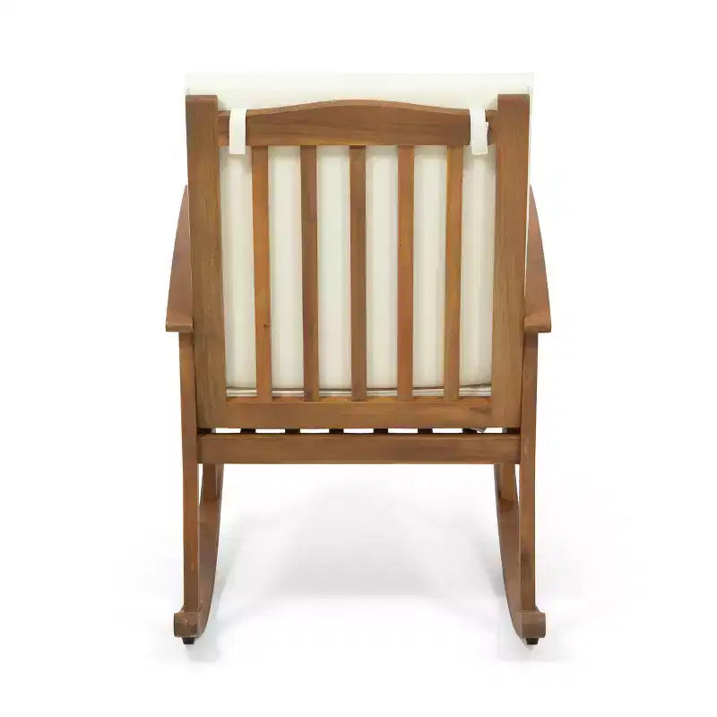 Patio Wooden Rocking Chair, Outdoor Accent Seat, Acacia Wood Rockers, Garden Porch Chairs with Cushion for Balcony -ModernLuxe