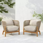 Christopher Knight Home Timothy Patio Aluminum, Acacia and Rope Club Chairs with 6 Cushions (Set of 2)