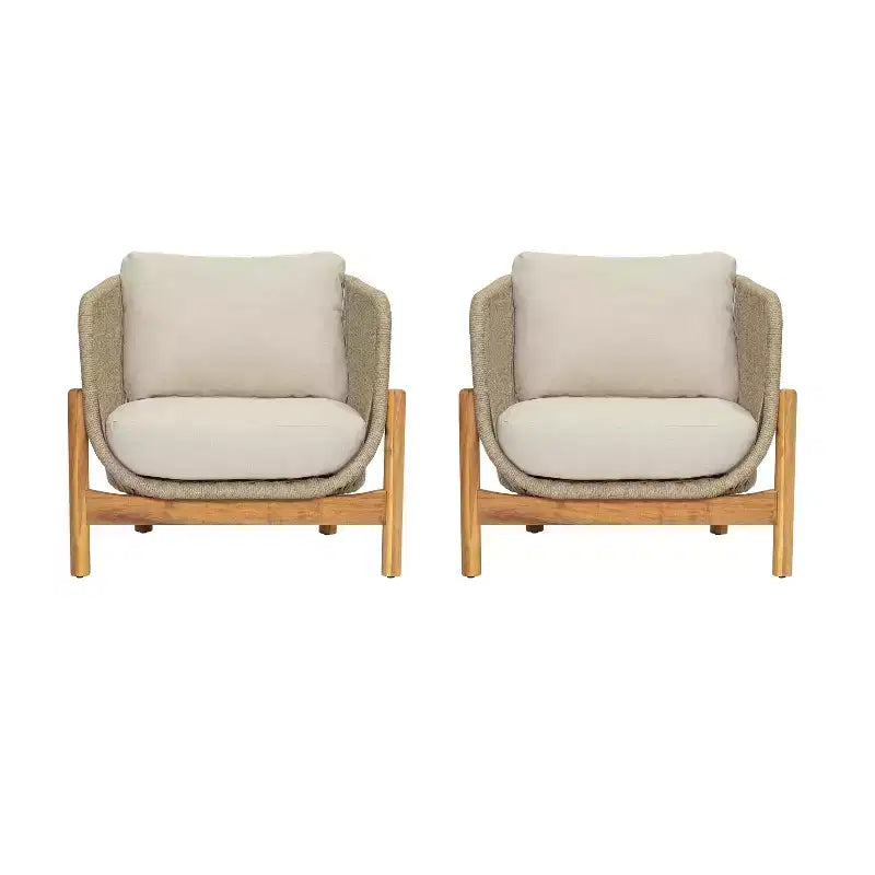 Christopher Knight Home Timothy Patio Aluminum, Acacia and Rope Club Chairs with 6 Cushions (Set of 2)